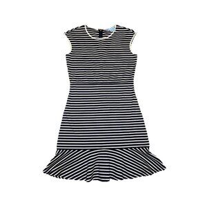 DEAPER JAMES Dress Aline Navy White Striped Nautical Ruffle Hem Stretch Preppy S